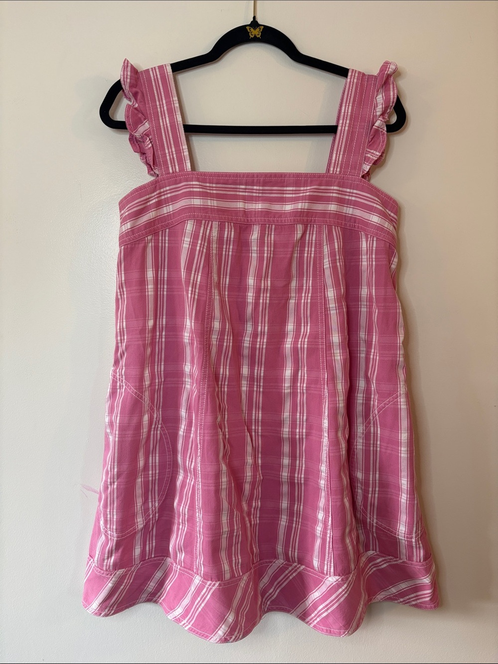 Pilcro Pink Plaid Ruffle-Strap Camisole Denim Dress- Size S